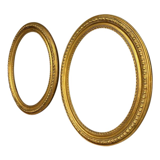  Antique pair of 1840s gilded gold leaf oval beak frames . Measure 98 x 80