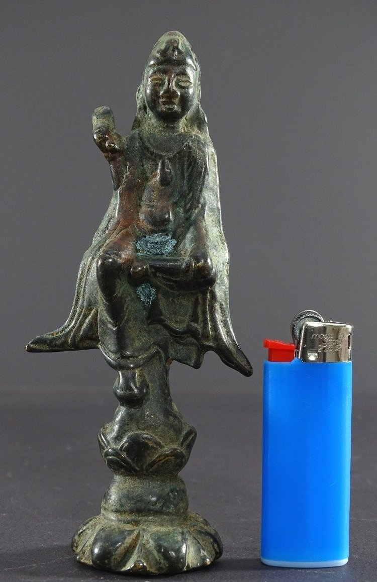 Chine, Fin Dynastie Yuan, Déb. Dynastie Ming, XIVème-XVème Siècle, Statue De Kwan Yin En Bronze.