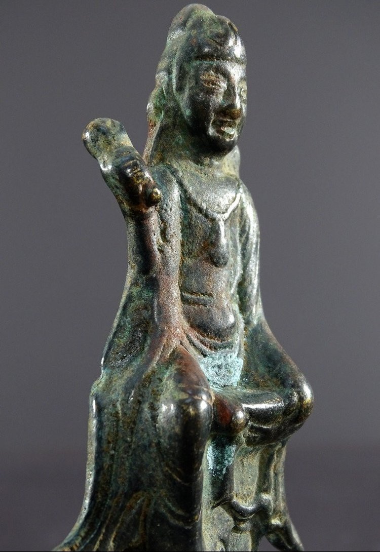 Chine, Fin Dynastie Yuan, Déb. Dynastie Ming, XIVème-XVème Siècle, Statue De Kwan Yin En Bronze.