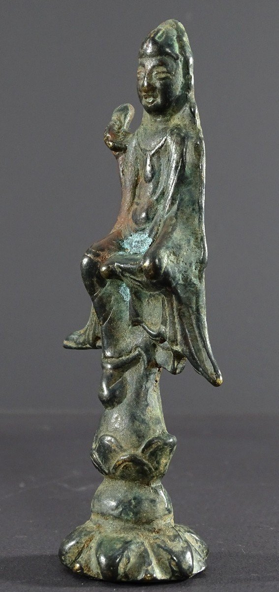 Chine, Fin Dynastie Yuan, Déb. Dynastie Ming, XIVème-XVème Siècle, Statue De Kwan Yin En Bronze.