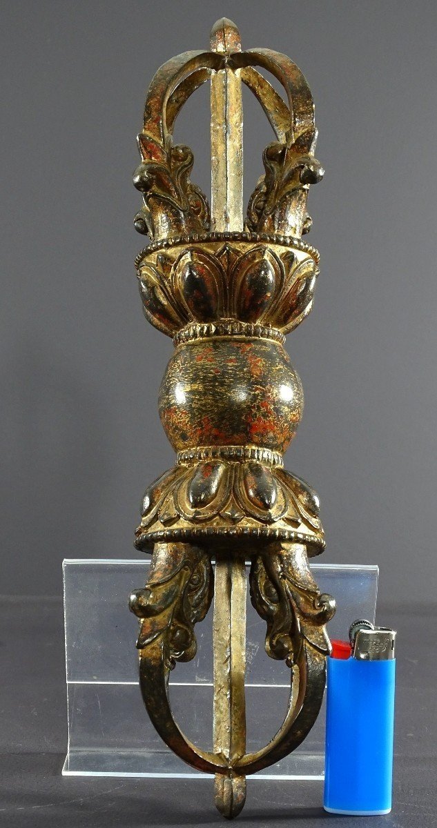 Tibet, Late 19th Century, Important Gilt-Lacquered Bronze Lama Vajra.