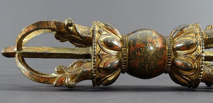 Tibet, Late 19th Century, Important Gilt-Lacquered Bronze Lama Vajra.