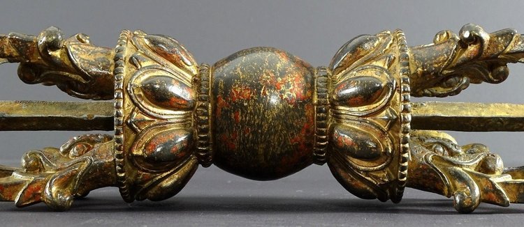 Tibet, Late 19th Century, Important Gilt-Lacquered Bronze Lama Vajra.