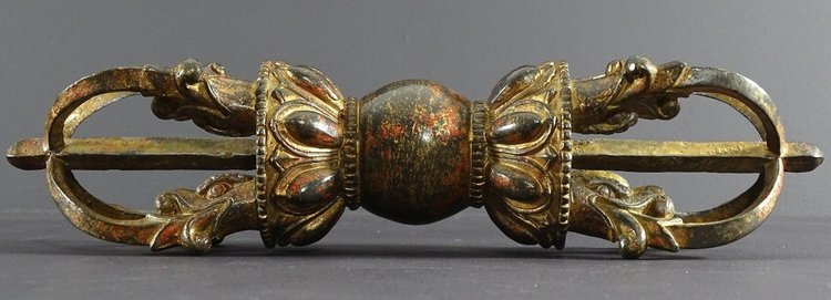 Tibet, Late 19th Century, Important Gilt-Lacquered Bronze Lama Vajra.