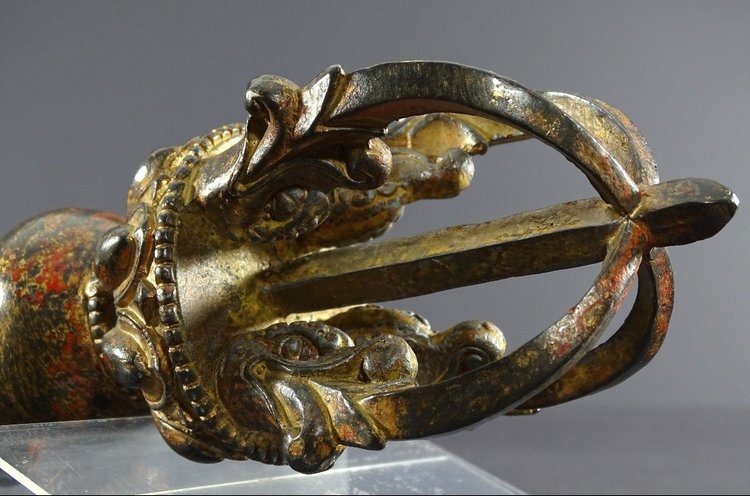Tibet, Late 19th Century, Important Gilt-Lacquered Bronze Lama Vajra.