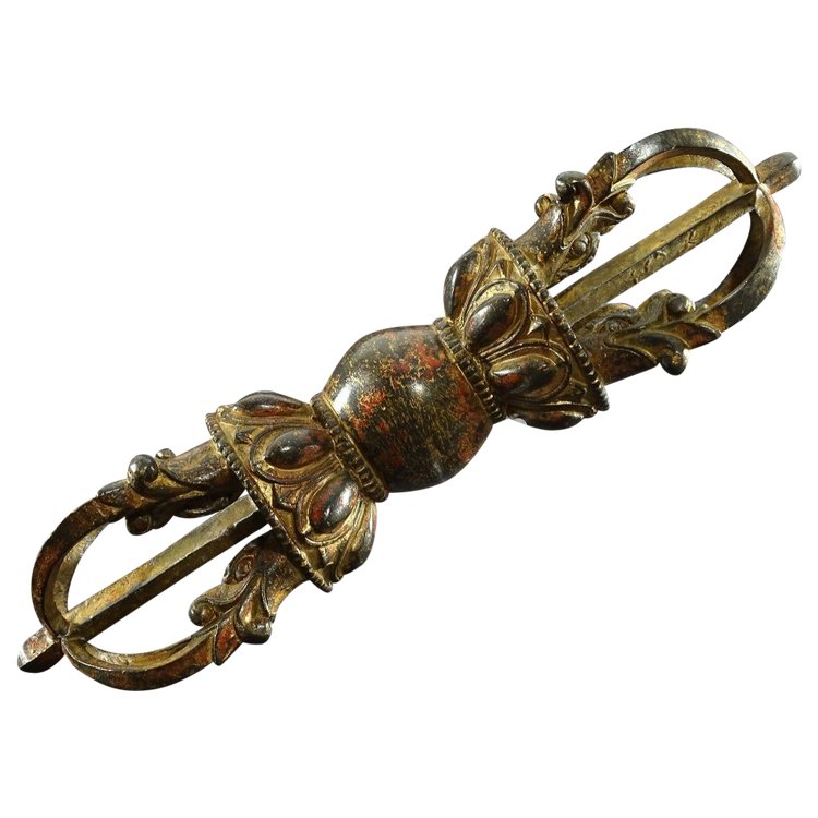 Tibet, Late 19th Century, Important Gilt-Lacquered Bronze Lama Vajra.