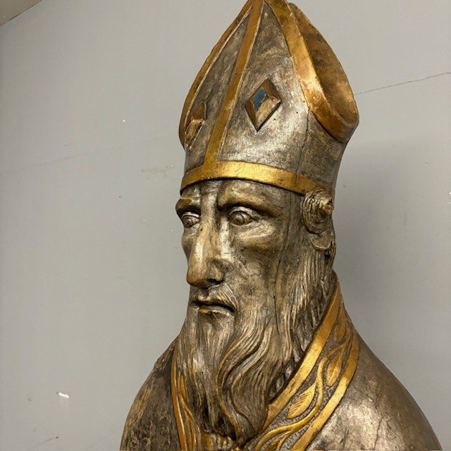 Antico grande busto scultura  San Nicola XVII sec argento e doratura a mecca . Mis 102 x 53 