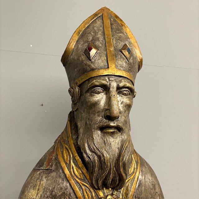 Antico grande busto scultura  San Nicola XVII sec argento e doratura a mecca . Mis 102 x 53 