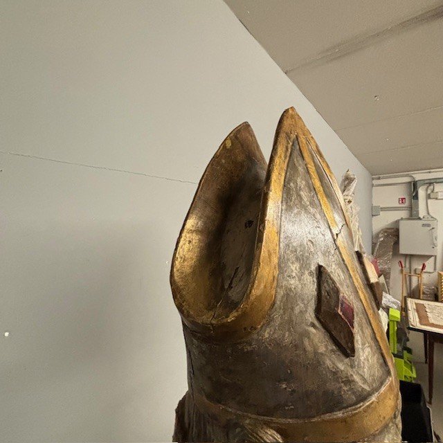 Antico grande busto scultura  San Nicola XVII sec argento e doratura a mecca . Mis 102 x 53 