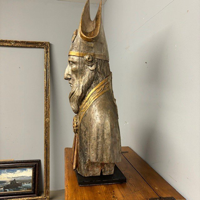 Antico grande busto scultura  San Nicola XVII sec argento e doratura a mecca . Mis 102 x 53 