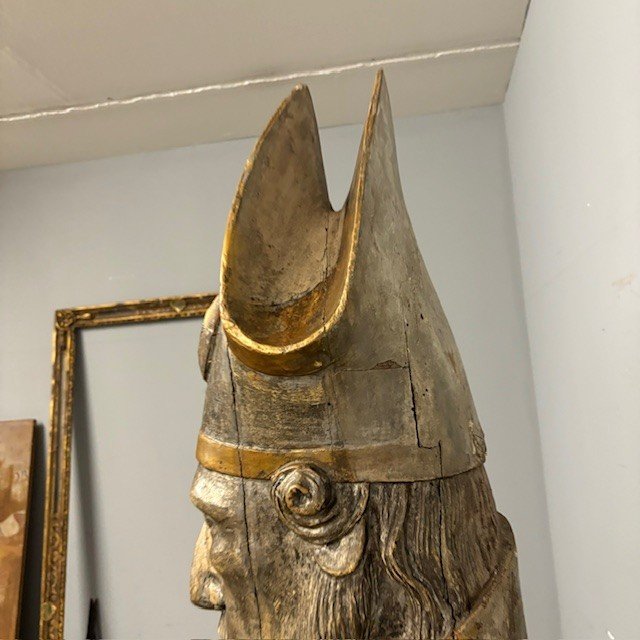 Antico grande busto scultura  San Nicola XVII sec argento e doratura a mecca . Mis 102 x 53 