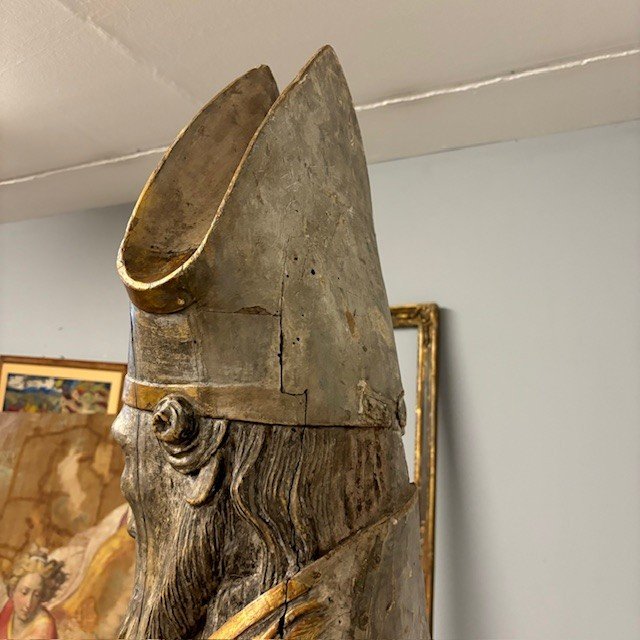 Antico grande busto scultura  San Nicola XVII sec argento e doratura a mecca . Mis 102 x 53 