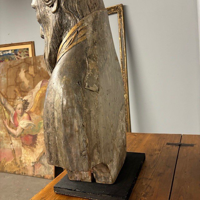 Antico grande busto scultura  San Nicola XVII sec argento e doratura a mecca . Mis 102 x 53 