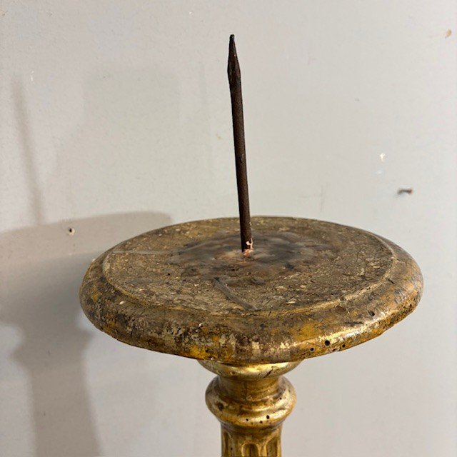 Candélabre ancien - Bougeoir doré d'époque Louis XVI vers 1770. H 104
