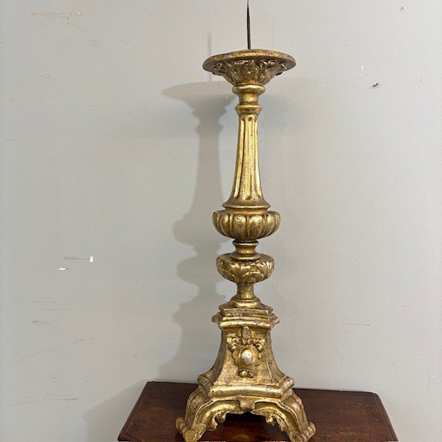 Candélabre ancien - Bougeoir doré d'époque Louis XVI vers 1770. H 104