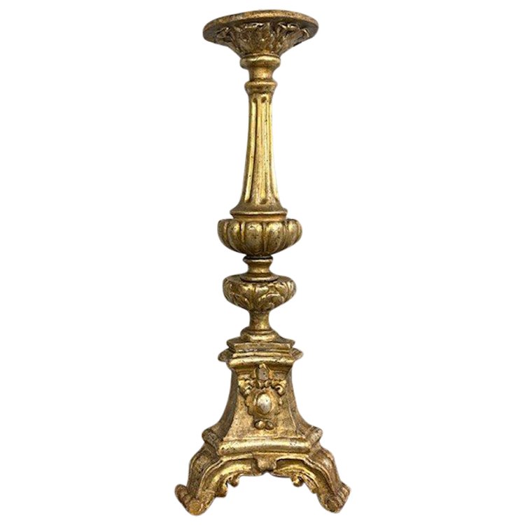 Candélabre ancien - Bougeoir doré d'époque Louis XVI vers 1770. H 104