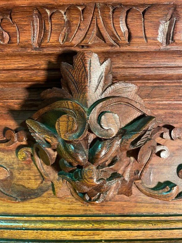 Bibliothèque - Vitrine style Renaissance en chêne massif 