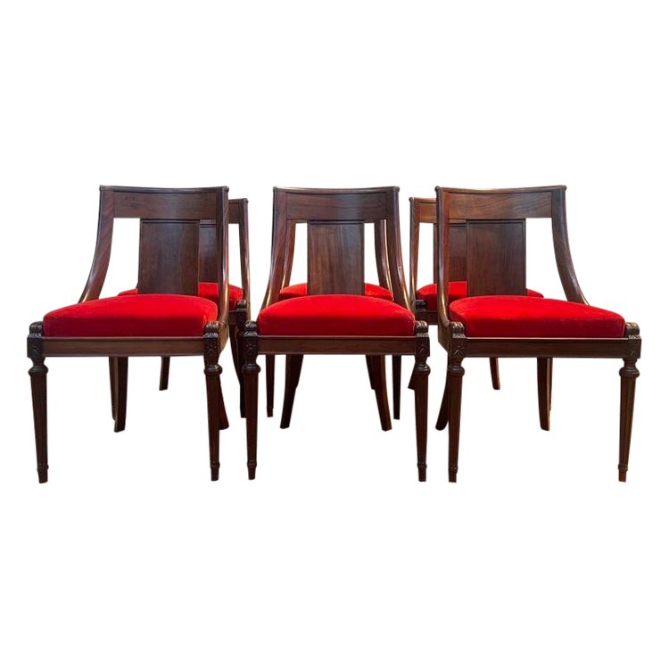 Set of 6 Empire Gondola chairs - Louis XVI in mahogany