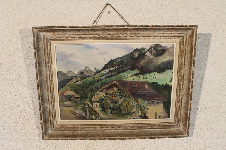 Paesaggio di Vailly presso Thonon-les-Bains Olio su tela del XX secolo firmato Henri Huyard