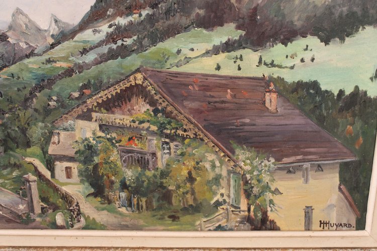 Paesaggio di Vailly presso Thonon-les-Bains Olio su tela del XX secolo firmato Henri Huyard