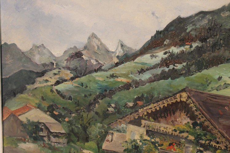 Paesaggio di Vailly presso Thonon-les-Bains Olio su tela del XX secolo firmato Henri Huyard