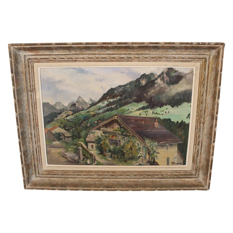 Paesaggio di Vailly presso Thonon-les-Bains Olio su tela del XX secolo firmato Henri Huyard
