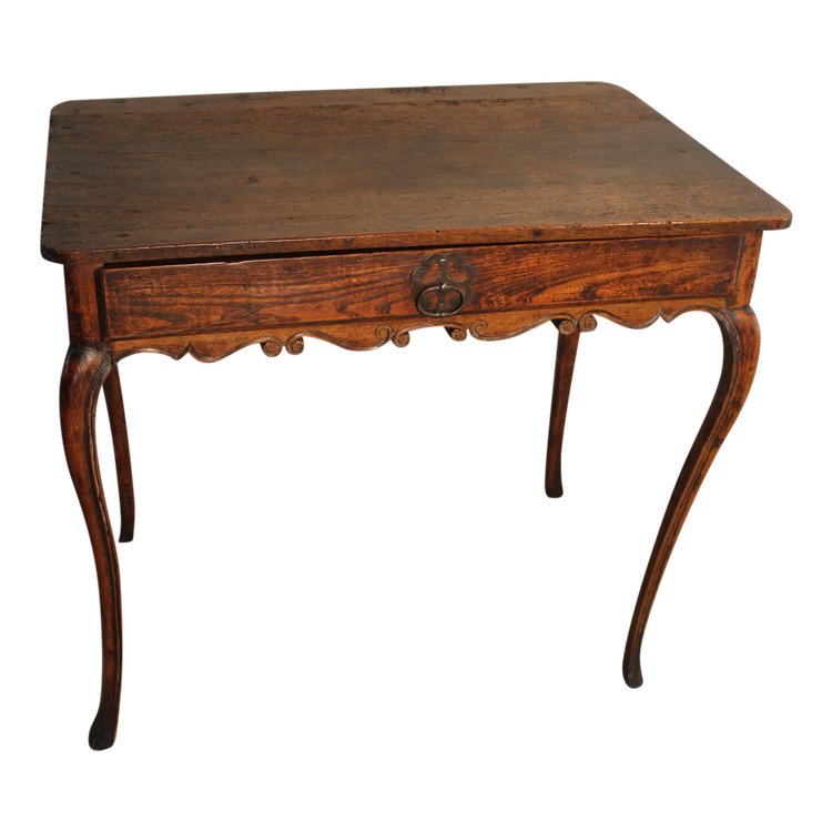 Petite table à écrire bureau en orme et noyer avec un tiroir époque 18ème style Louis XV 