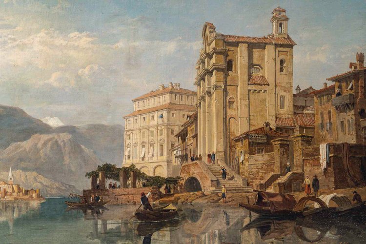 Georges Clarkson Stanfield Vue du Lac Majeur huile sur toile vers 1865-1870