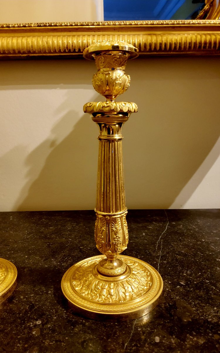Pair of chased and gilded bronze Flambeaux 19th century circa 1820