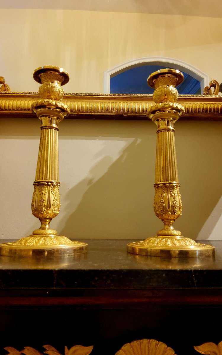 Pair of chased and gilded bronze Flambeaux 19th century circa 1820