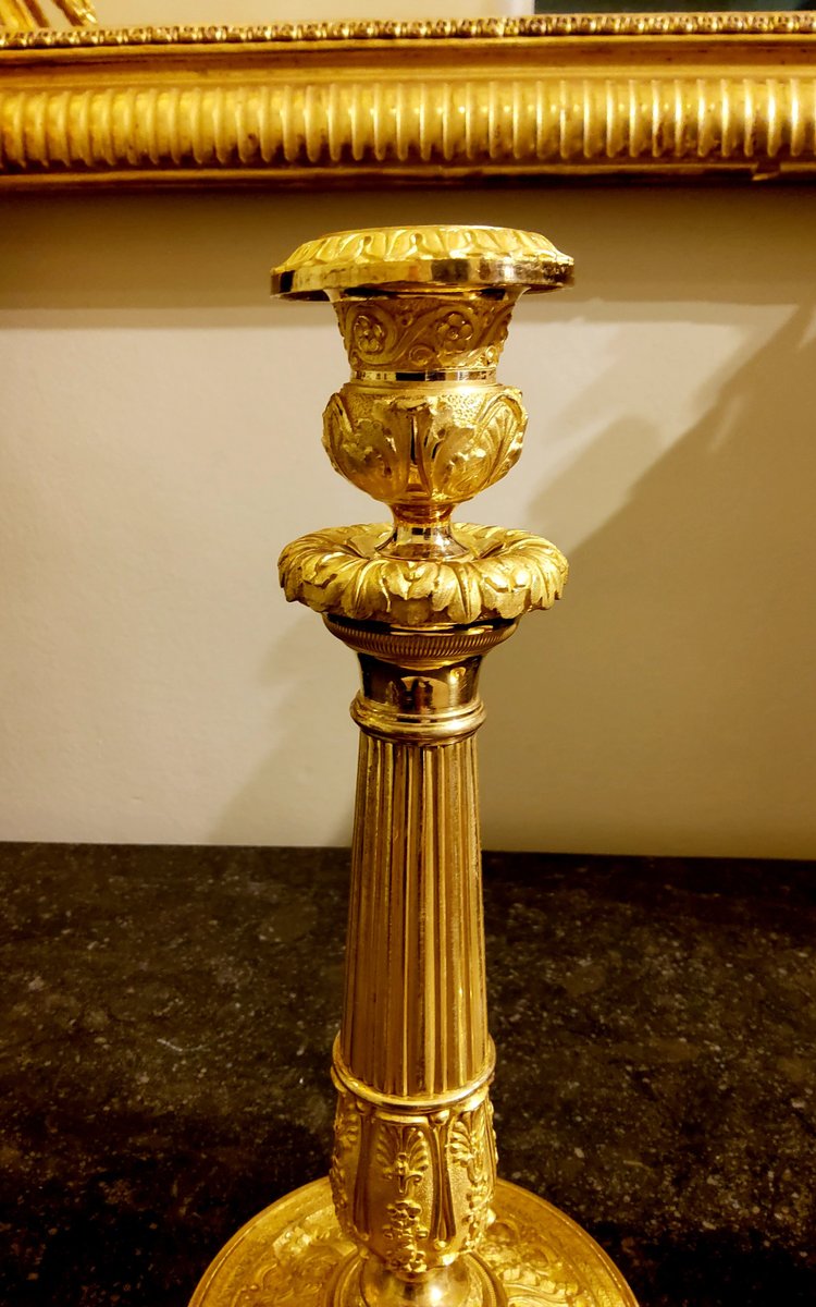 Pair of chased and gilded bronze Flambeaux 19th century circa 1820