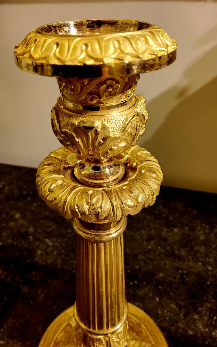Pair of chased and gilded bronze Flambeaux 19th century circa 1820