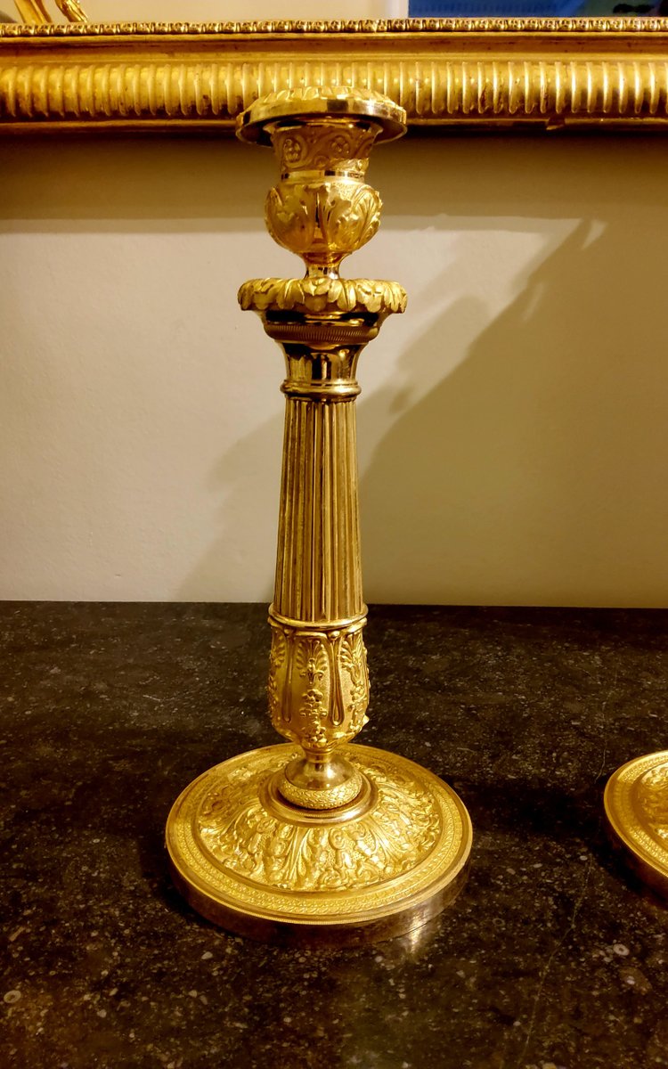 Pair of chased and gilded bronze Flambeaux 19th century circa 1820