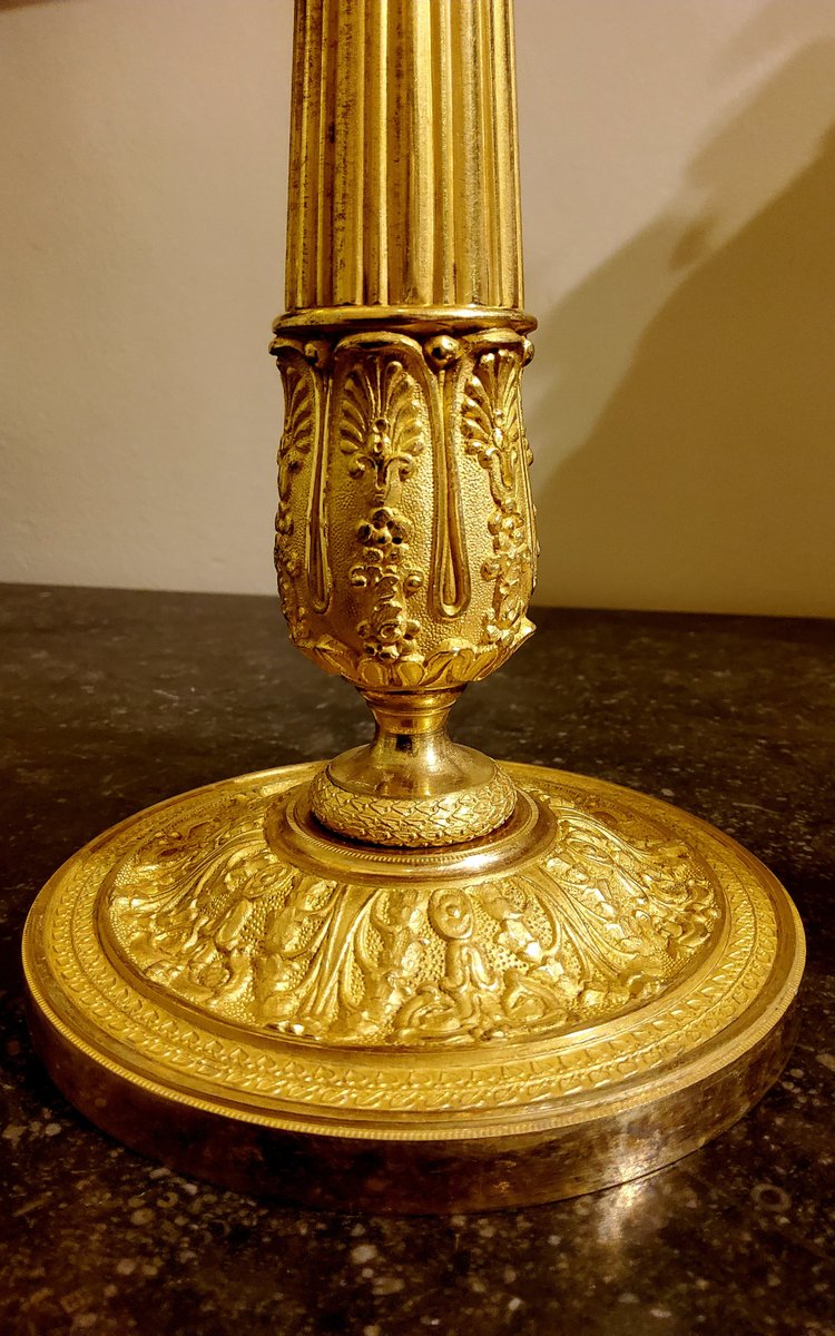 Pair of chased and gilded bronze Flambeaux 19th century circa 1820