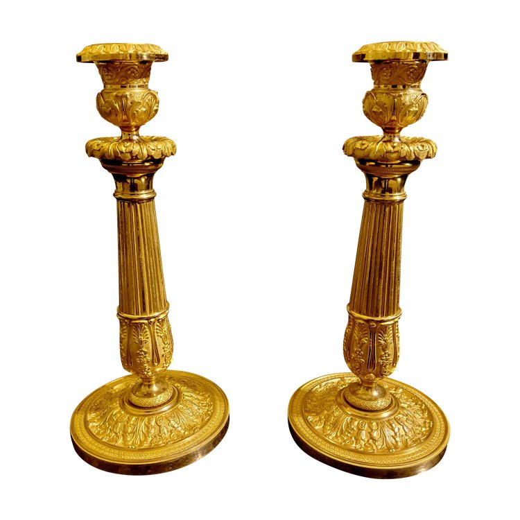 Pair of chased and gilded bronze Flambeaux 19th century circa 1820