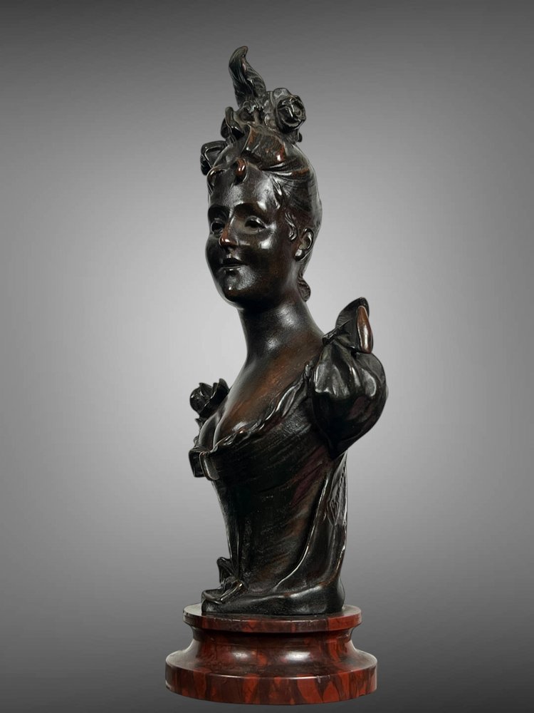 ALTE BRONZE VON VICTOR LEOPOLD BRUYNEEL 1849 MIT DER DARSTELLUNG EINER ELEGANTEN FRAU