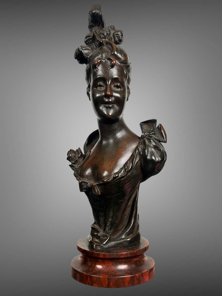 ALTE BRONZE VON VICTOR LEOPOLD BRUYNEEL 1849 MIT DER DARSTELLUNG EINER ELEGANTEN FRAU