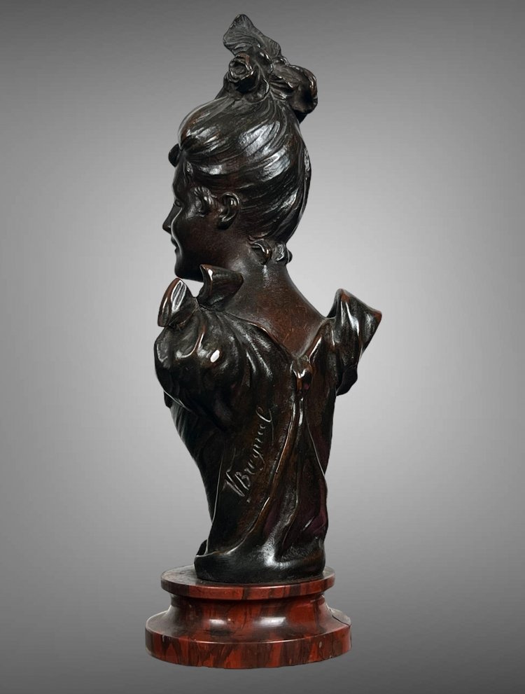 ALTE BRONZE VON VICTOR LEOPOLD BRUYNEEL 1849 MIT DER DARSTELLUNG EINER ELEGANTEN FRAU