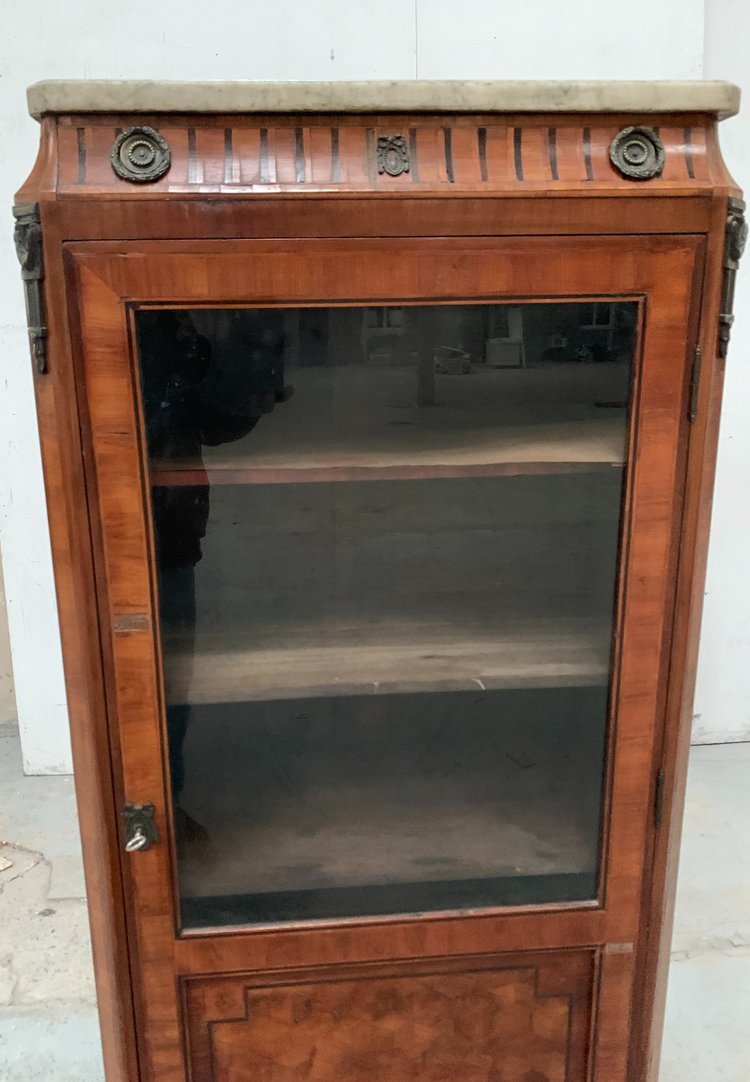 Louis XVI style one-door display cabinet in wood marquetry XX century