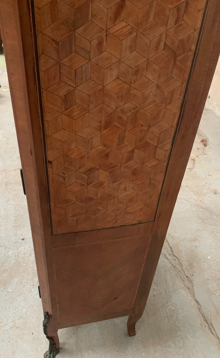 Louis XVI style one-door display cabinet in wood marquetry XX century