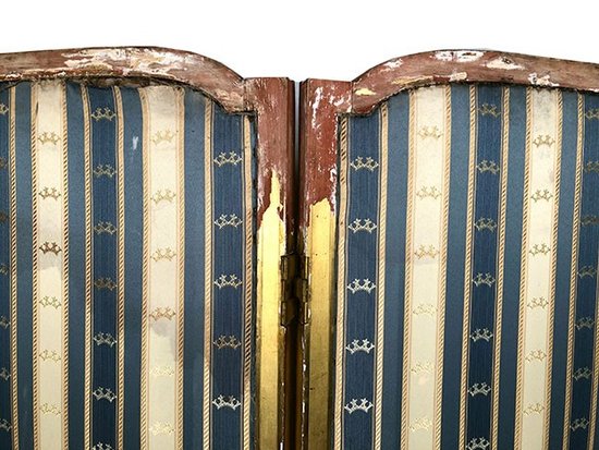 Paravent deux feuilles en bois doré de style Louis XVI