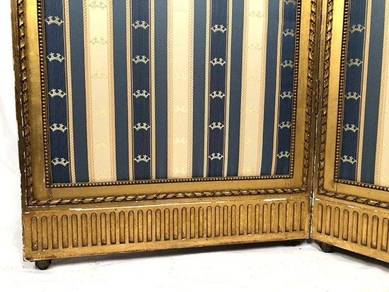 Paravent deux feuilles en bois doré de style Louis XVI
