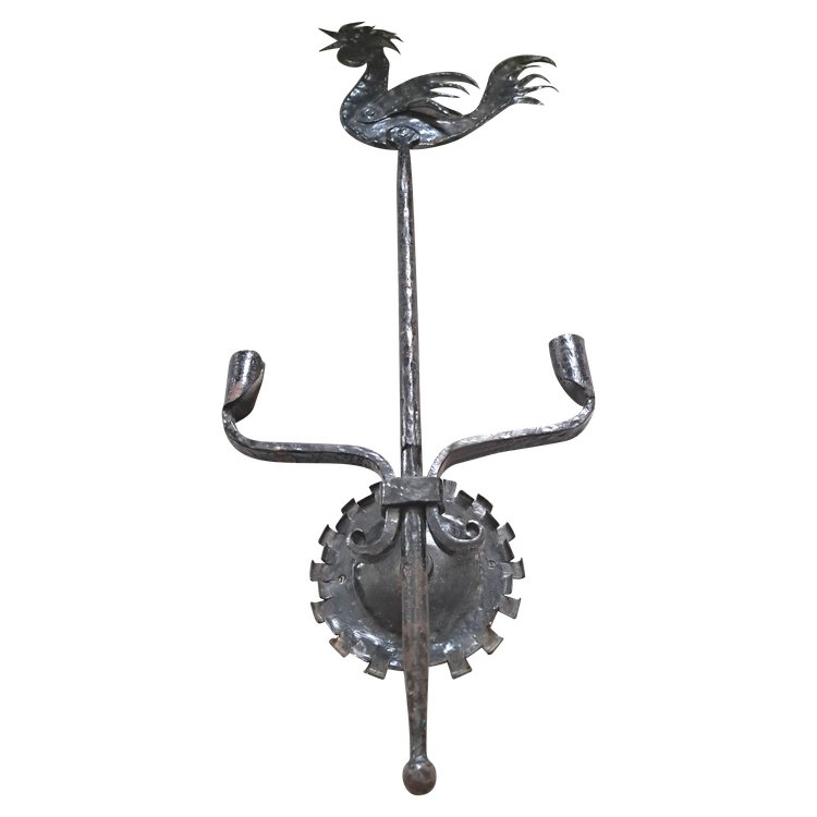 Rooster-shaped wall lamp in D.L.G. wrought iron "des Ateliers de Marolles