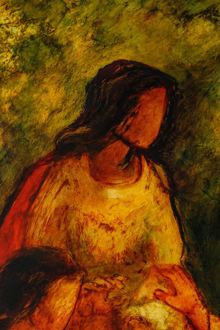 Mario Vargas (1928-2017) - Le ragazze del villaggio olio su tavola 1973 circa