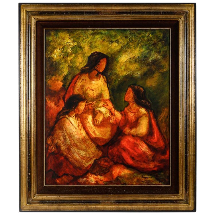 Mario Vargas (1928-2017) - Le ragazze del villaggio olio su tavola 1973 circa