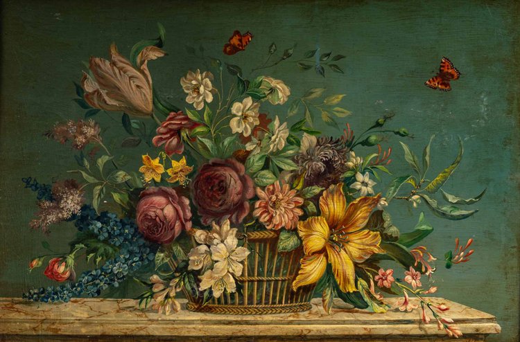 Blumenstrauß auf einem Steingebälk Öl auf Leinwand um 1880-1890