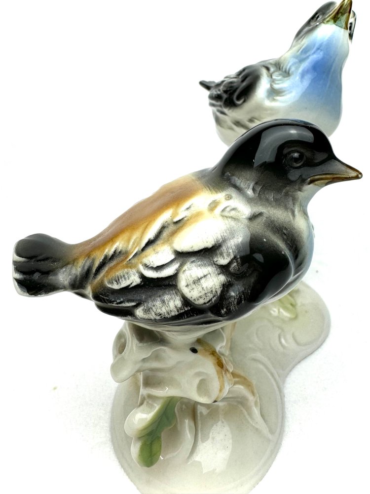Coppia di uccelli in porcellana tedesca