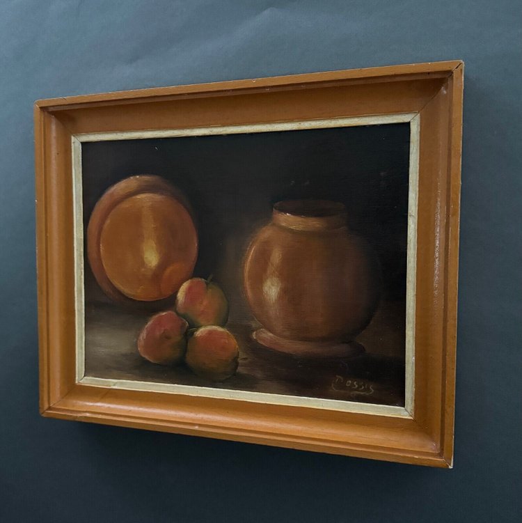 Olio su tavola di Possis Natura morta con frutta XX secolo