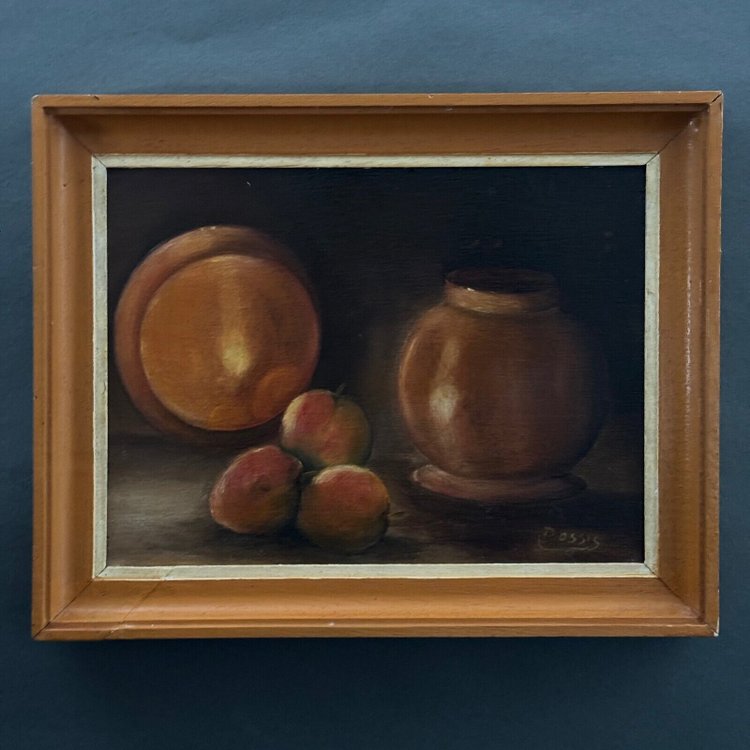 Olio su tavola di Possis Natura morta con frutta XX secolo
