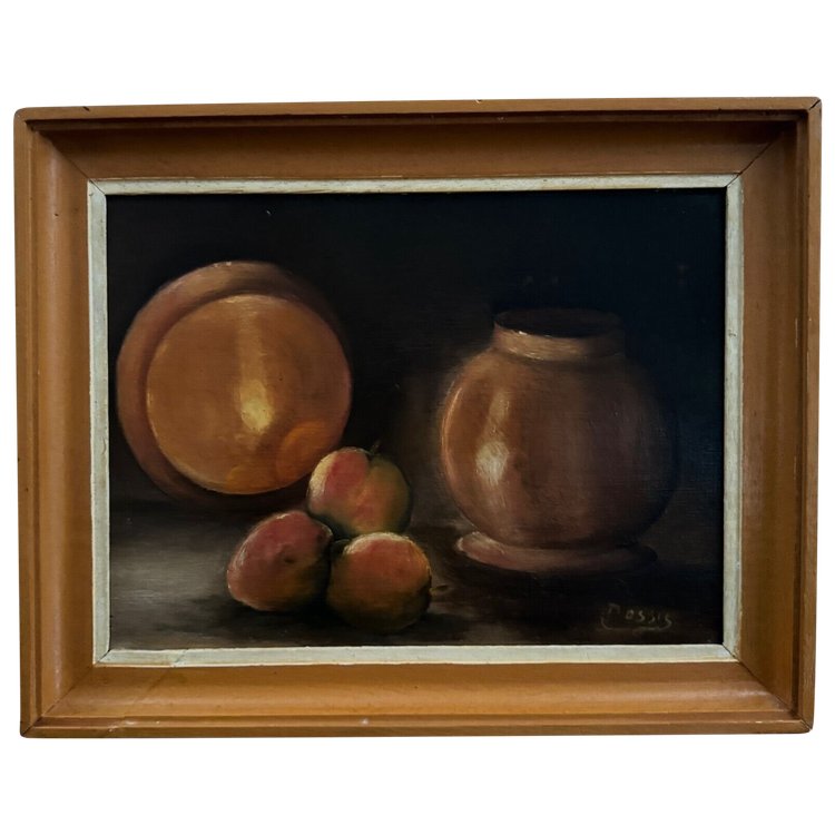 Olio su tavola di Possis Natura morta con frutta XX secolo